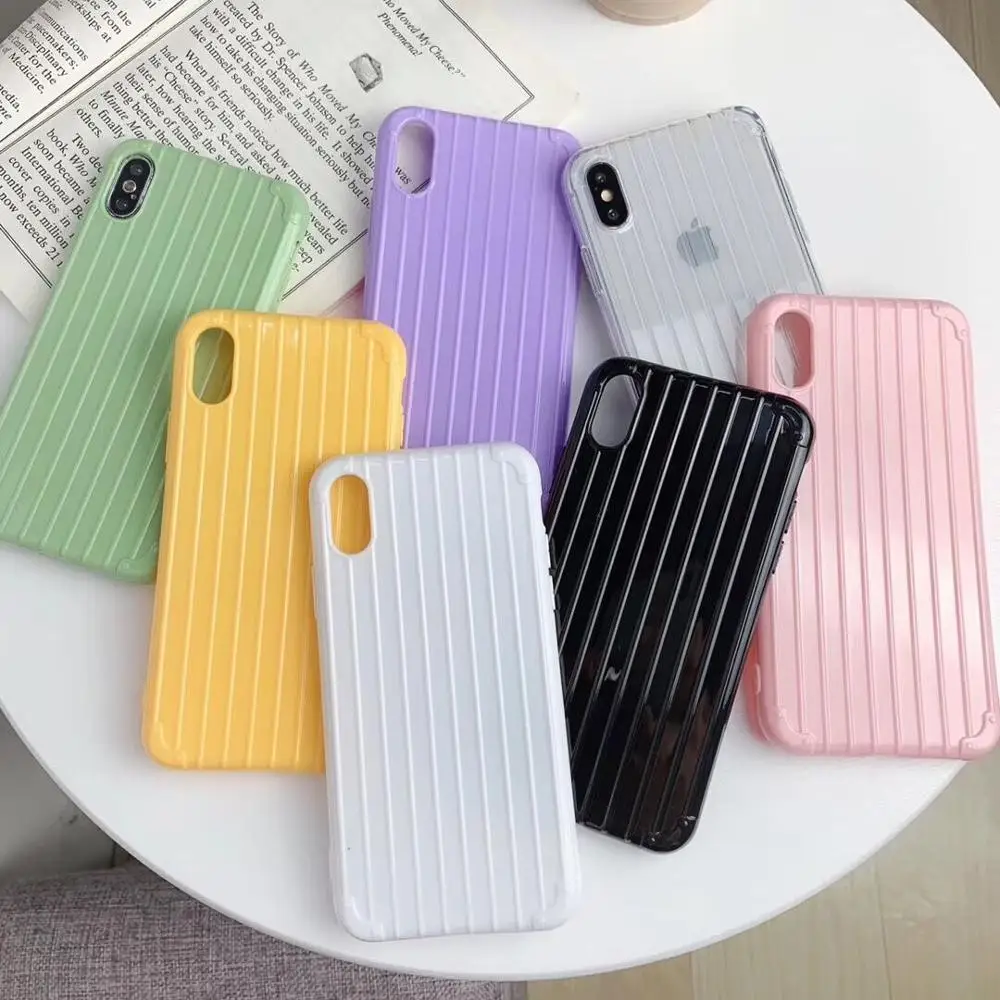 Чехол HUANQING в полоску для iPhone X XS 8 7 6 s Plus однотонный чехол чемодана |