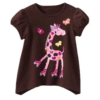 

Brown With Pink Giraffe Baby Girls T-Shirts Summer Short Sleeve Girls Clothes 100% Cotton Soft Dino Zebra Baby Clothing Shirts