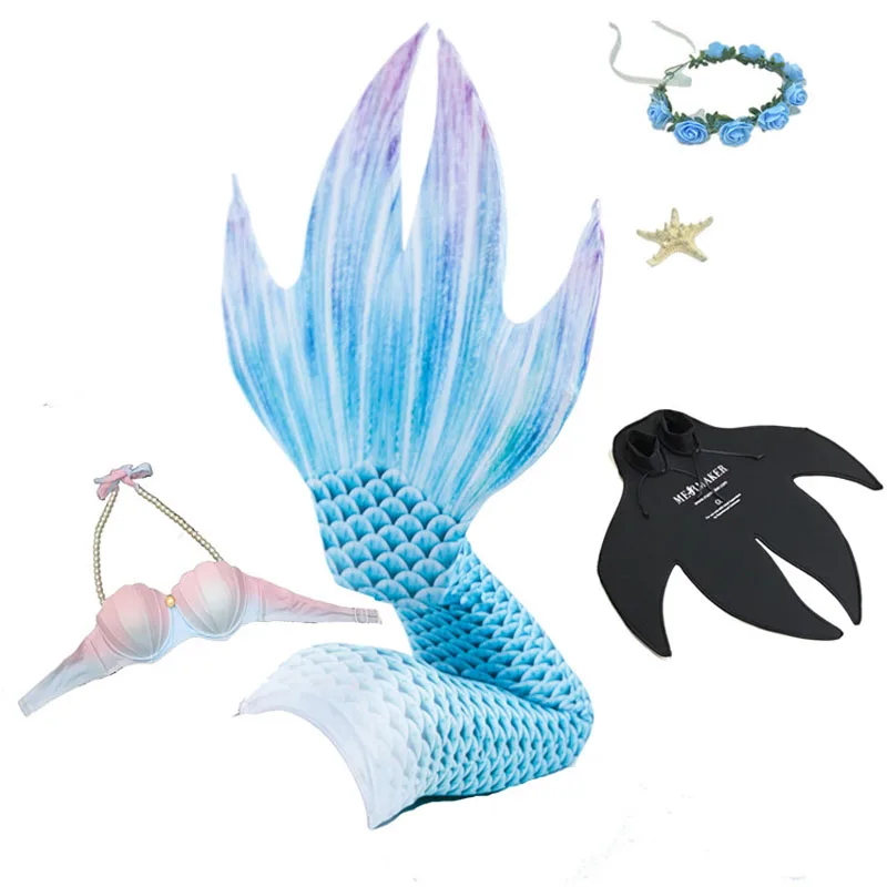 5pcs/set New Mermaid Tail with Flippers Bikini Swimmable  Girl Women Cosplay Costume Mermaid Tails for Swimming Adults Swimsuit