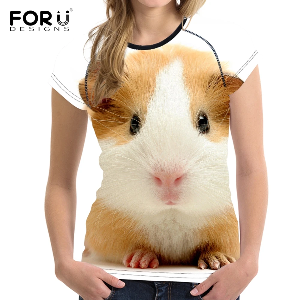 

FORUDESIGNS Cute 3D Animal Guinea Pig Print Women T Shirt White Casual Female T-shirt Brand Clothing Short Sleeve Top Tee Shirts