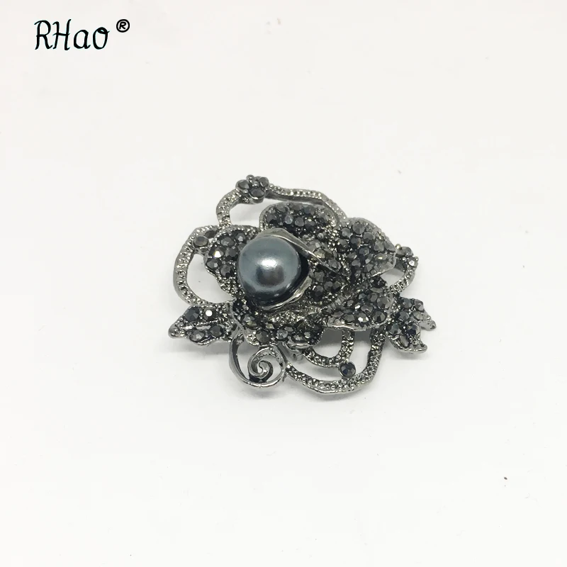 Женская Винтажная брошь бутоньерка RHao Элегантная черная с жемчужинами и
