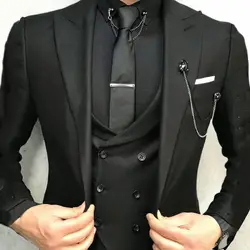 2019 формальный прилегающий черный мужской свадебный костюм смокинг жениха Мужские костюмы Homme 3 шт двубортный жилет Terno Masculino