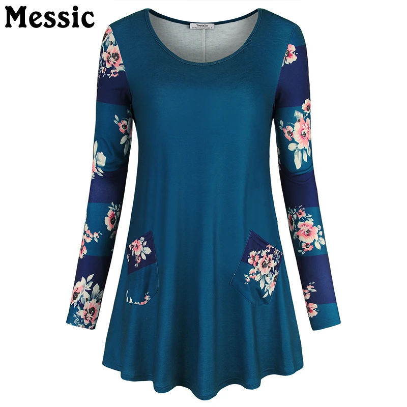 Tunic Tops For Leggings Flowy t Shirt Women Full Sleeve Round Neck A Line  Hem Floral Print Casual Classic Retro Knitted Tops|T-Shirts| - AliExpress