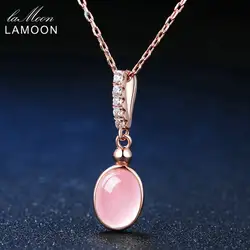 LAMOON 6x8 мм 100% натуральный овал драгоценного камня Розовый Кварц цепи цепочки и ожерелья 925 пробы серебряные ювелирные изделия 18 К розовое
