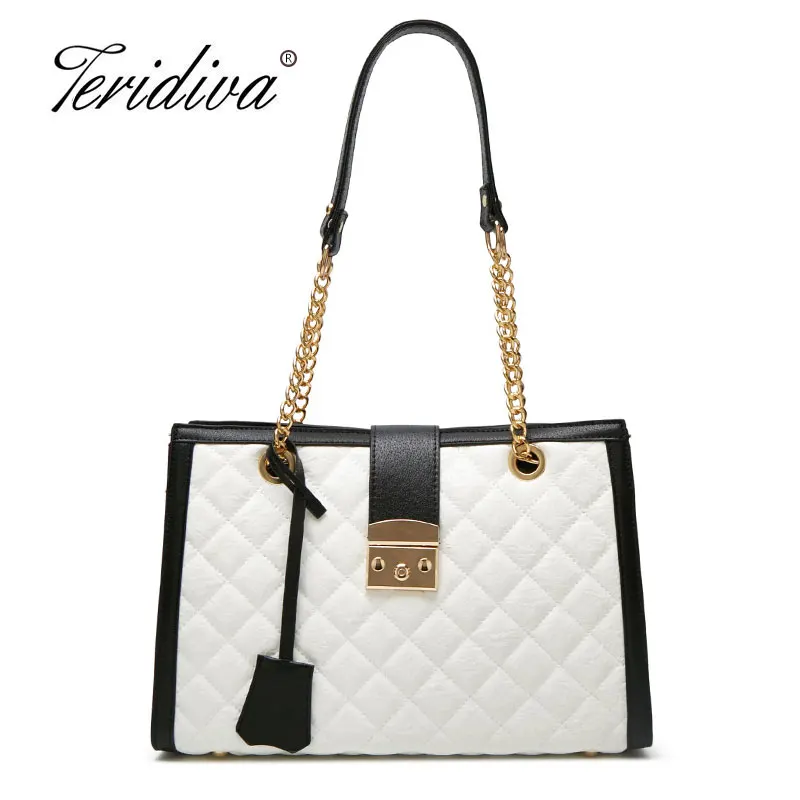 

2019 New Fashion Women Shoulder Bags Famous Brand Patchwork Handbags Large Capacity Plaid Casual Tote Bags Chain Women Bags Sac