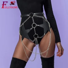 Новая Пастельная готская пентаграмма с поясом Готическая Женская грудь талия Связывание Сексуальные Женские Подтяжки Пояс клетка цепь белье черные подвязки