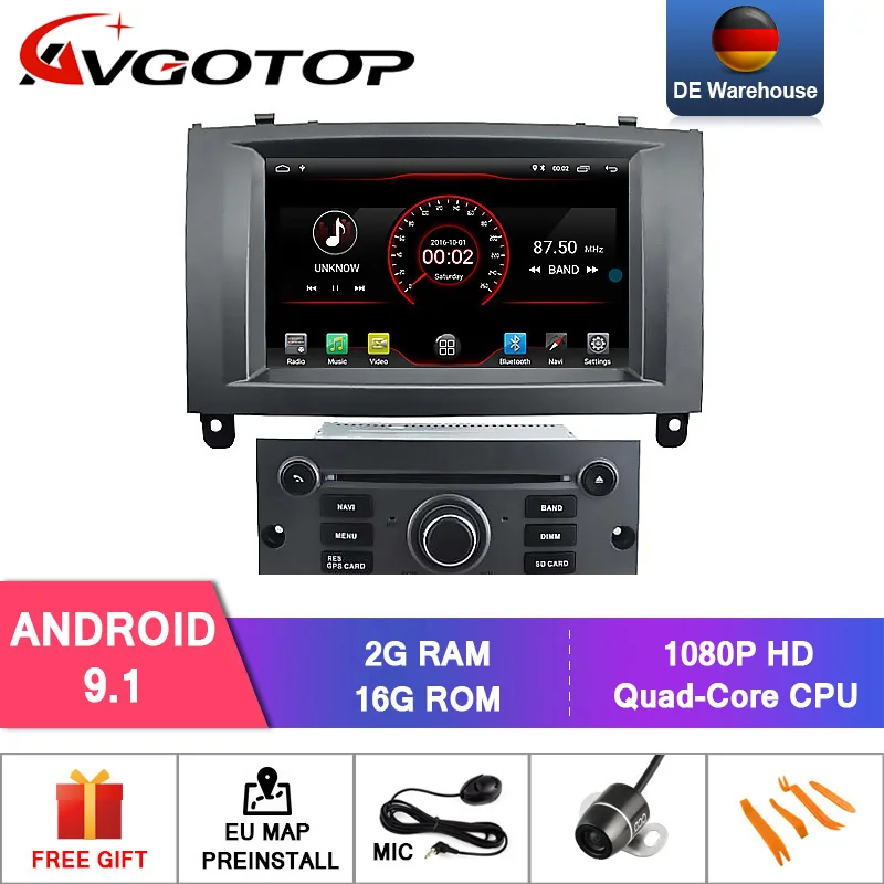 DE! AVGOTOP автомобильный dvd-плеер для PEUGEOT 407 Android 9,0 встроенный wifi Автомобильный Радио DVR/wifi+ DSP+ DAB+ OBD навигация