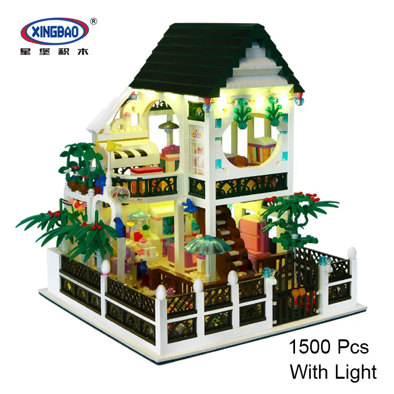 XingBao 01202 Comfort Villa Romantic Heart with Light USB Country House Building Block Bricks funny Educational Toy 1500 Pcs