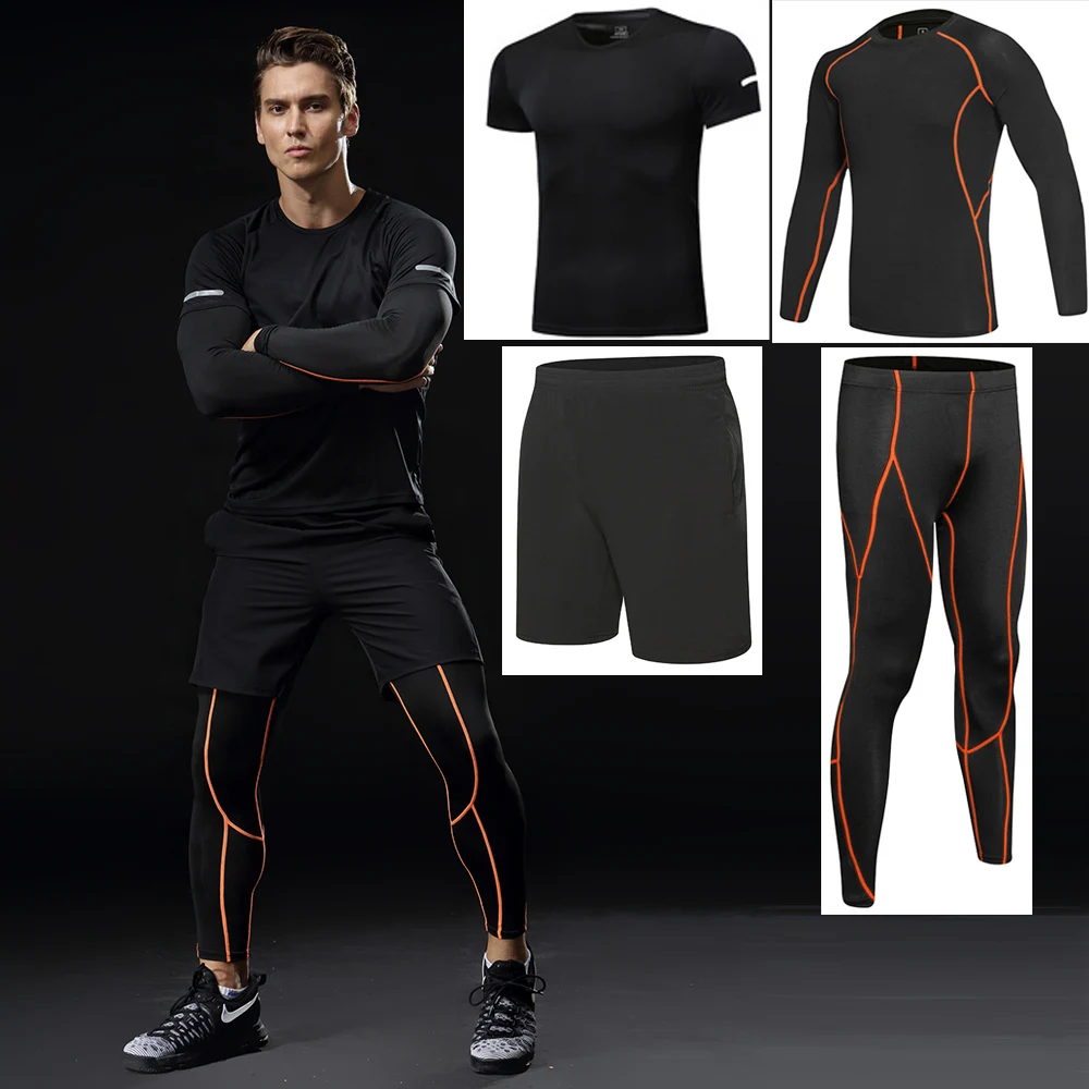 Buy 4 pieces Kit Men Running sets Fitness Compression Tracksuit Fitness Tight