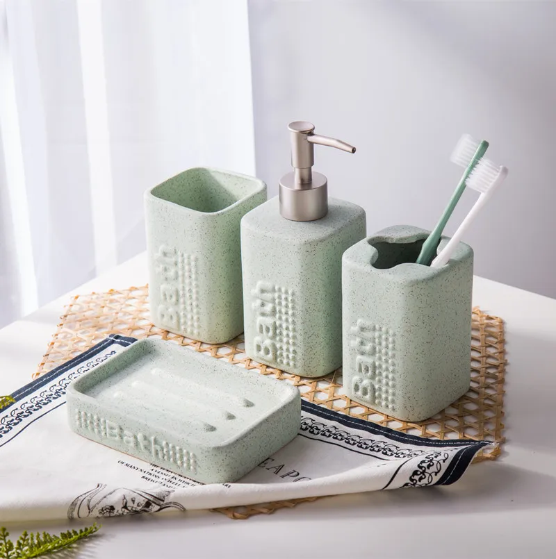 

NEWYEARNEW Fashion Ceramic Bathroom Set 4pcs suit personality Bathroom Set Wash Gargle Cup Toothbrush Suit Wedding Gifts