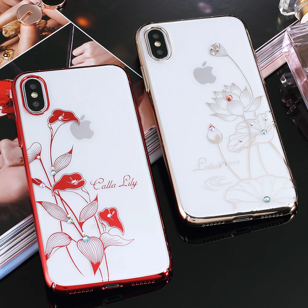 KINGXBAR роскошь для Apple iPhone х Чехол Diamond Украшенные стразами покрытие ПК Жесткий