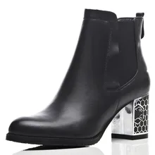 Large size 33-41New Women cowhide leather soft Sexy Fashion ankle Boots Sexy chunky thick High Heel martin Boots Woman Shoes red