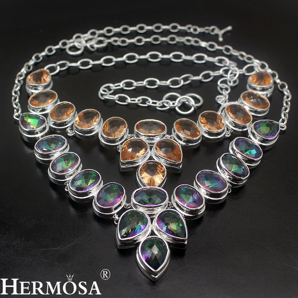 

Hermosa Shiny Faceted Solid Fashion Jewelry HERMOSA Luxury Womens Silver Color Necklace 20-21'' Party Hot 50-55mm