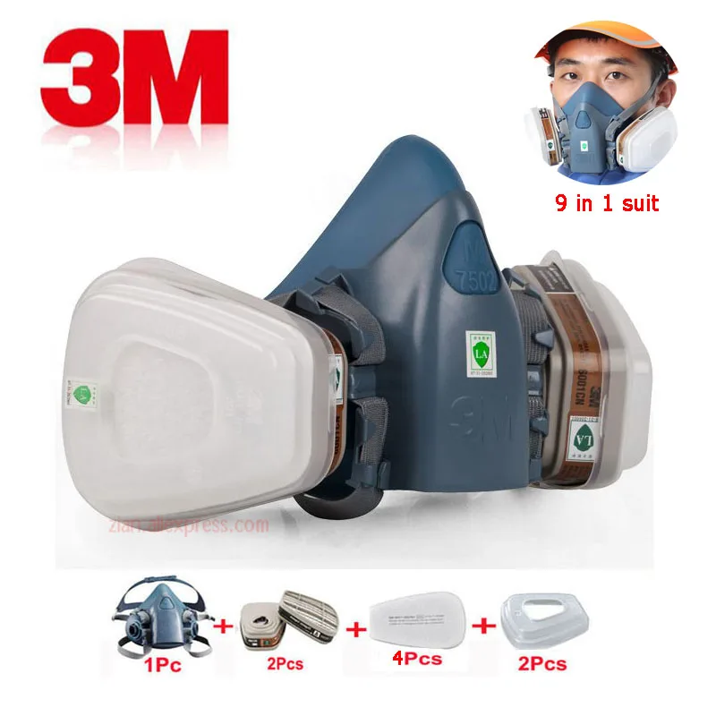 

9 in 1 3M7502 Industrial Gas Mask Organic Gas Protection for Spray Paint Chemical Anti-particle Dust Half Face Respirator