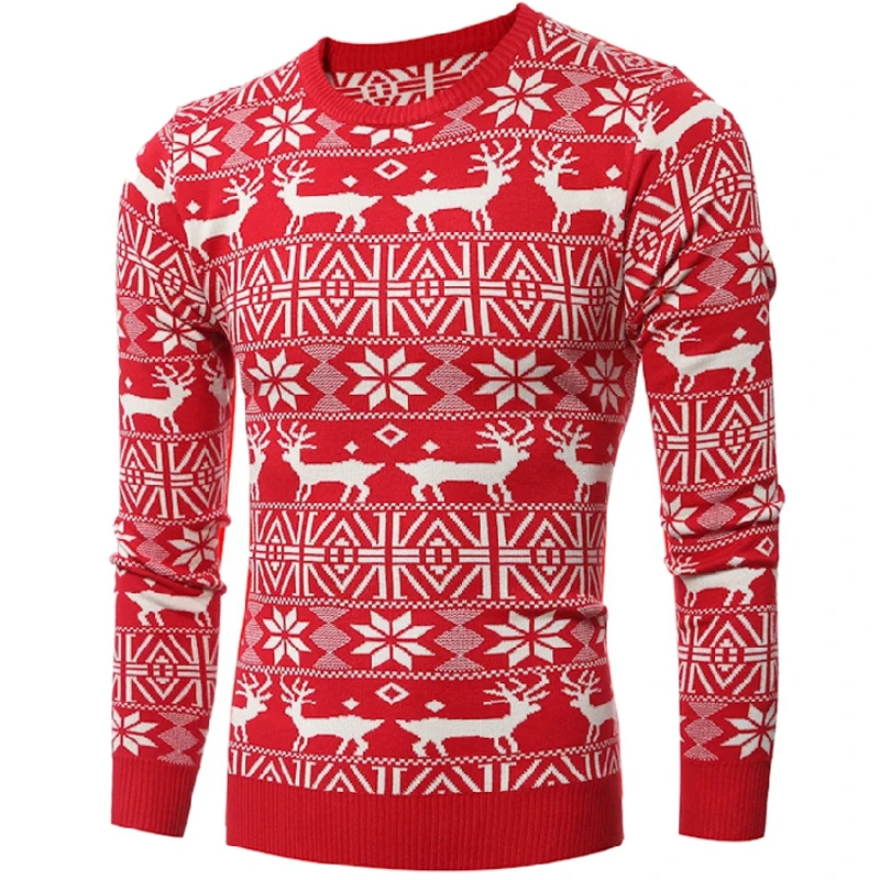 Зимний Рождественский свитер мужской 2018 Повседневный свитер с принтом оленя пуловер мужской плюс размер длинный рукав тонкий толстый