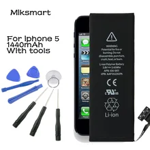 Miksmart Phone Battery For iphone 5 Real Capacity 1440mAh Battery For Apple phone 5 With Machine Tools Kit Mobile Batteries