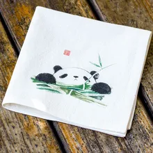 Ручная роспись с милой пандой хлопковый платок подарок китайский стиль женские модные аксессуары утолщаются натуральное белье маленький платок