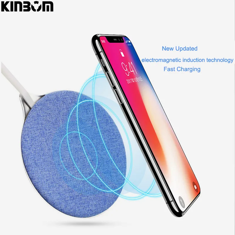 KINBOM QI Беспроводной Зарядное устройство для iPhone 8 plus X джинсы ткань быстро