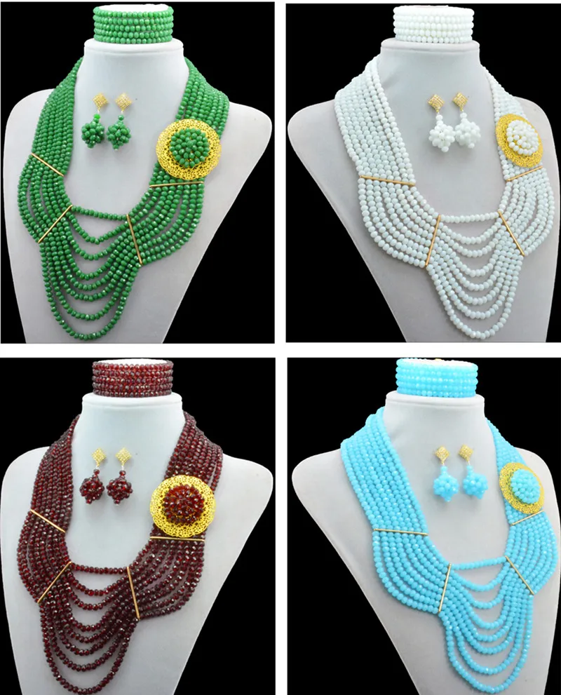 

2016 Latest design African Nigerian Indian beads Traditional Wedding Party Crystal Beads Bridal Jewelry Set