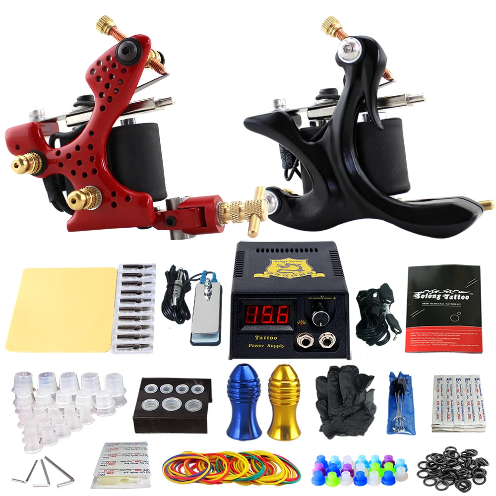 

Beginner Tattoo Machine Kit 2 Coil Guns Power Supply Needles Grips Tips TK202-28