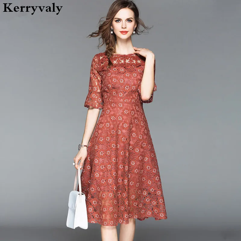 Летнее ажурное кружевное платье с рукавами рога ropa mujer Verano Vestido повседневные женские платья Robe Ete Femme K6149