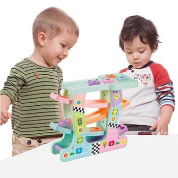 

Baby Kids Slot Track Car Toys Wooden Ladder Gliding Wooden Slot Track Educational Model To Slide for Kid Gifts Spare