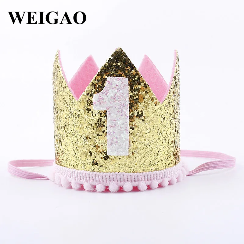 gold WEIGAO, 1 шт., блестящие колпаки, корона, повязка на голову, корона для принца и принцессы, головной убор для душа, для детей, для первого дня рождения, украшения, принадлежности - Цвет: gold