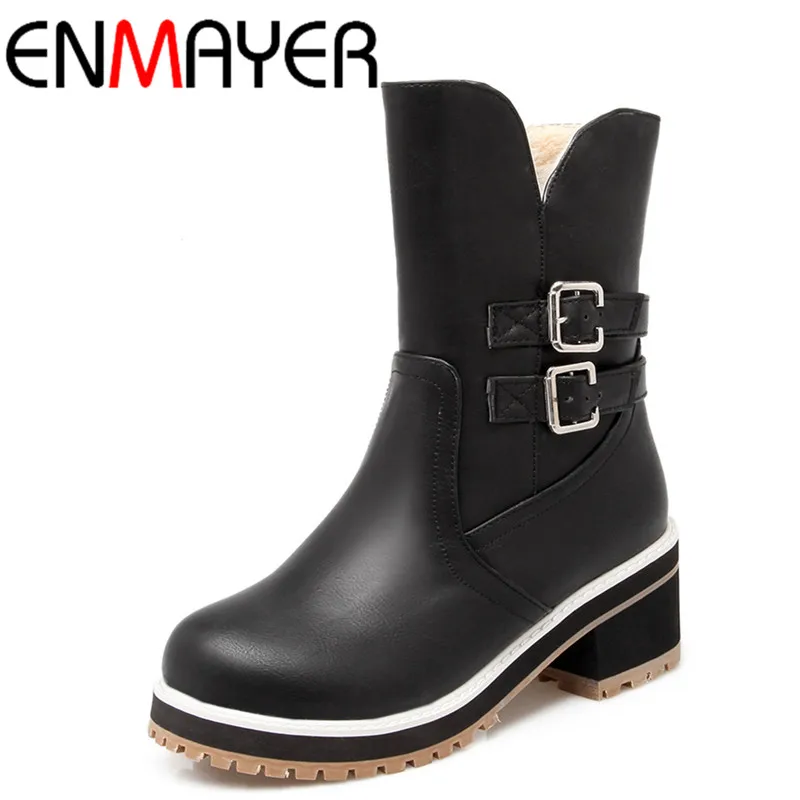 ENMAYER High Heels Half Boots Shoes Woman Zippers Winter Boots Platform ...