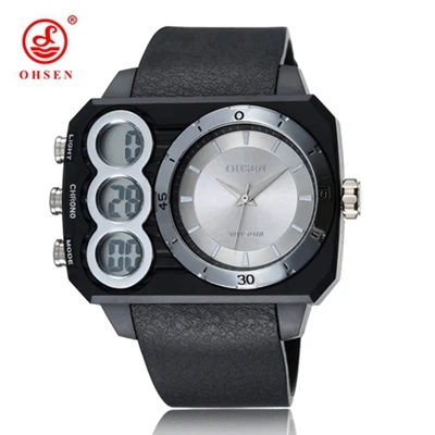 Лучшие продажи Ohsen Цифровые кварцевые мужские модные наручные часы подарок зеленый резиновый ремешок ЖК-дисплей Спорт на открытом воздухе армейские мужские наручные часы montre homme - Цвет: Белый