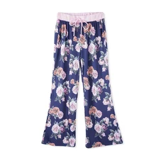 Весенние повседневные женские пижамы с цветочным принтом, с эластичной завязкой в талии, женские брюки, свободные домашние брюки