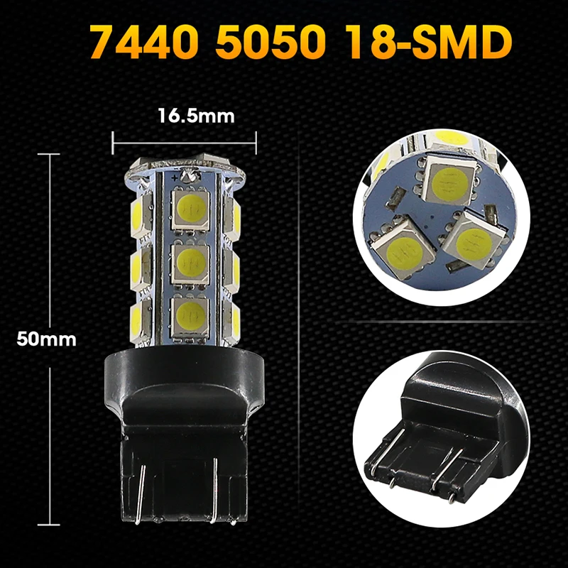 Roadot 2 шт. 7440 5050 18 SMD белый 6000 K ходовые огни Сигналы поворота для автомобиля