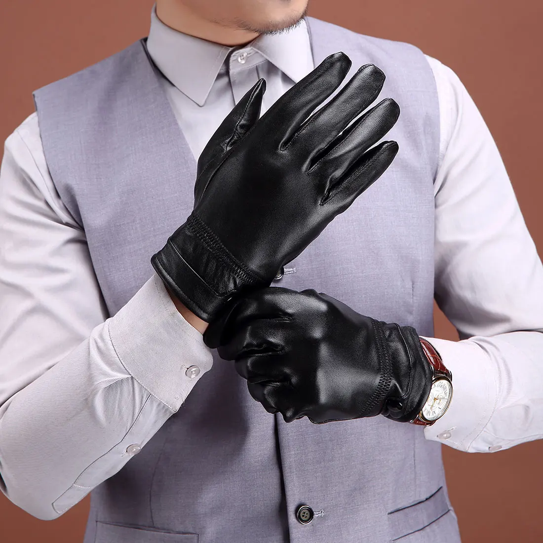 Top Sell Genuine Leather Gloves Male Sheepskin Gloves Winter Fashion