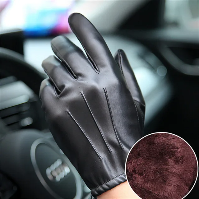 Fashion Black PU Leather Gloves Male Thin Style Driving Leather Men