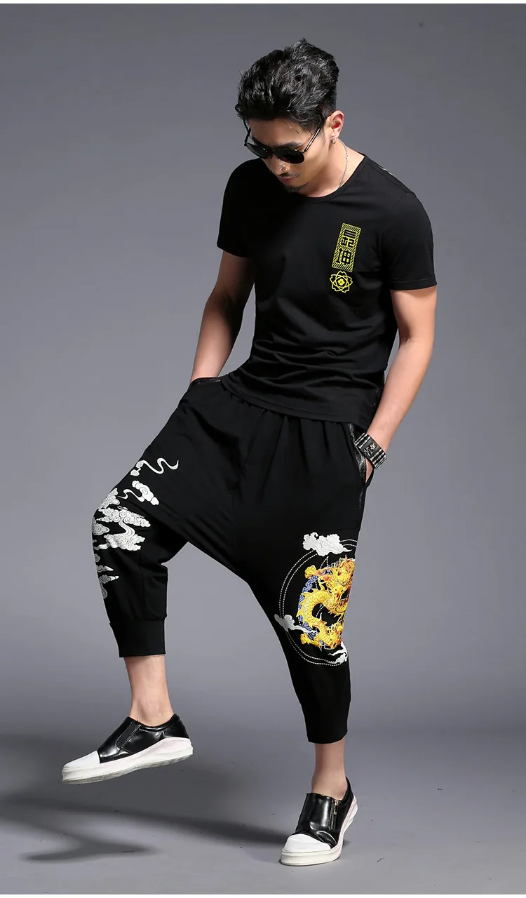 Весенне-осенние свободные повседневные мешковатые штаны с принтом дракона и животным узором, мужские спортивные штаны с заниженным шаговым швом, уличная одежда, мужские штаны для бега