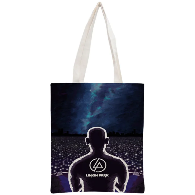 

Custom Linkin Park Tote Bag Reusable Handbag Shopping Bags Two Sides Women Shoulder Cloth Pouch Foldable Cotton Canvas