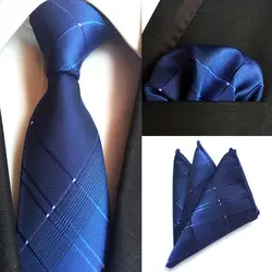 8 см Для мужчин Классические 100% шелк синий галстук набор (платок-галстук) Stripe Pocket Square шеи галстук вечерние Бизнес Свадебный галстук Hanky