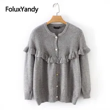 Ruffles Cardigans Women Spring Autumn Casual Single Breasted Long Sleeve O-neck Knitted Sweater Plus Size Gray SWM1270 Ruffles Cardigans Women Spring Autumn Casual Single Breasted Long Sleeve O-neck Knitted Sweater Plus Size Gray SWM1270