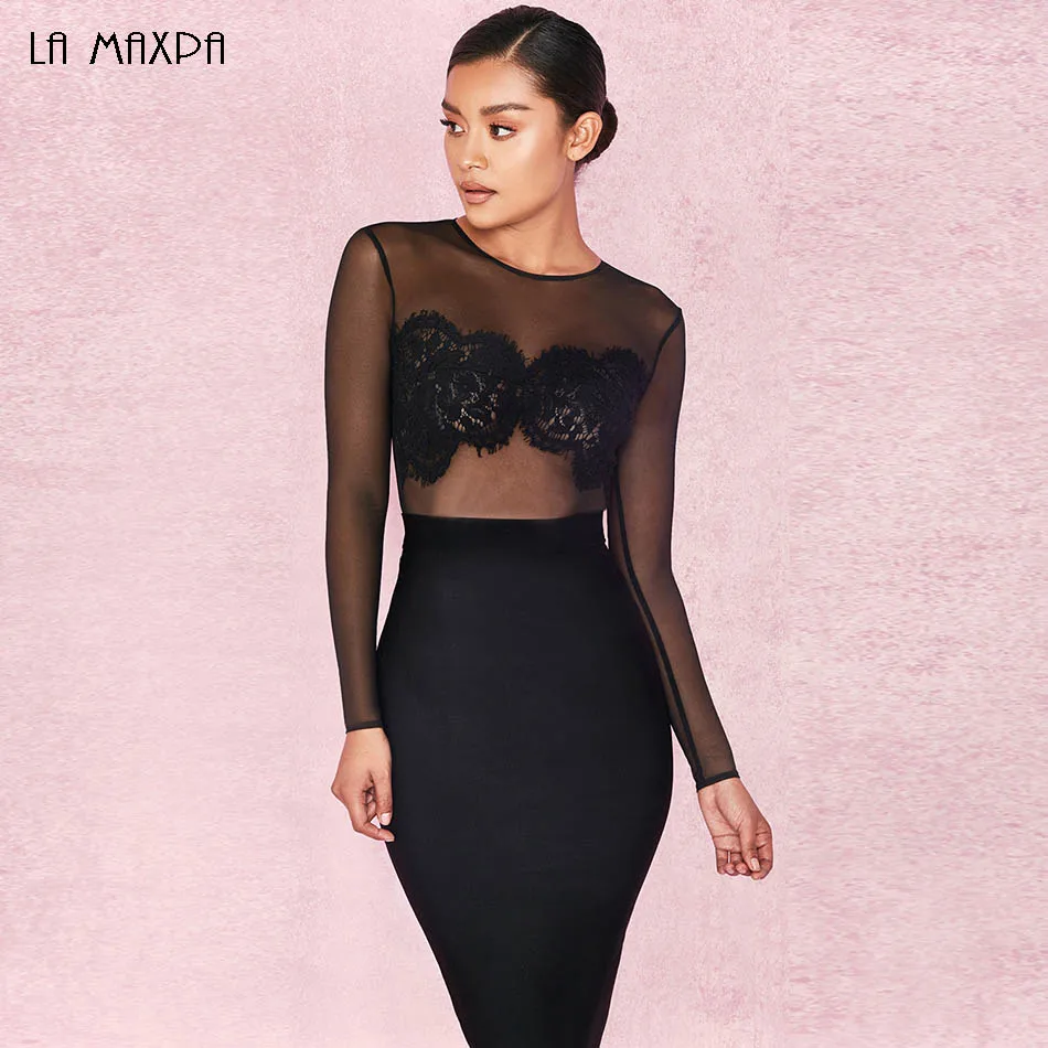 Aliexpress.com : Buy wholesale 2018 New bodysuit Black Net yarn long ...
