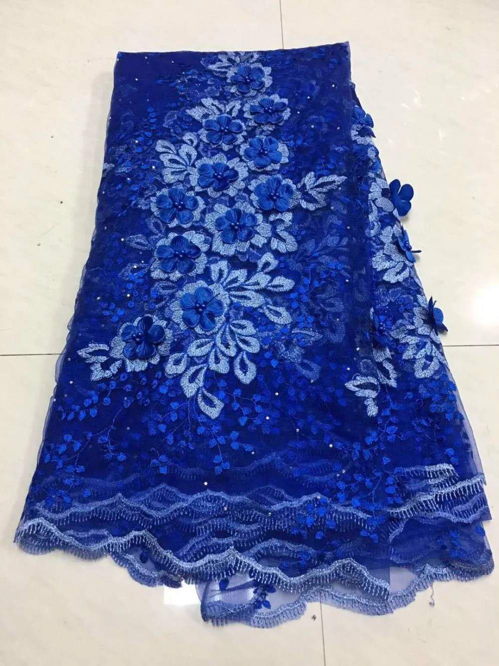 

2018 New style French net lace fabric blue 3D flower African tulle mesh lace fabric high quality african lace fabric(ZX-10-18