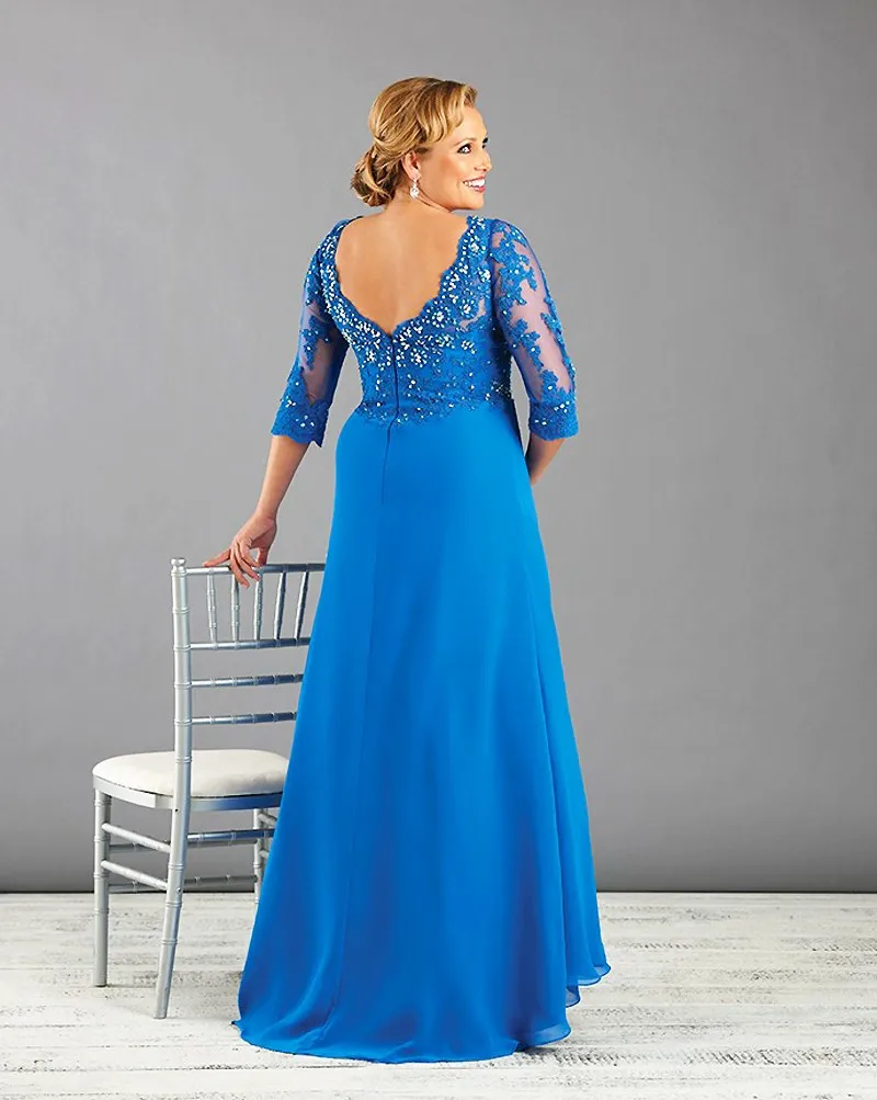 Размера плюс Королевский синий Мать платье-Русалка для невесты 3/4 рукава длинное кружевное вечернее платье платья для мам для свадьбы