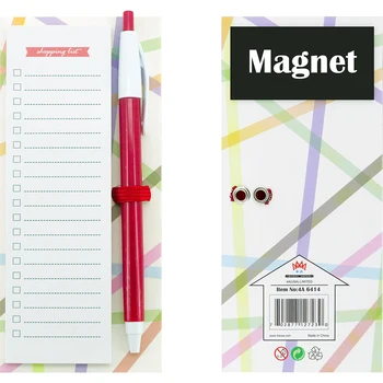 

4A Magnet Sticky Notes With Pen Set, "SHOPPING LIST",Lined,Magnet+Pen+Hardboard,Planner Stickers,Memo Pad,5.5'' x 1.7'',4A 6414