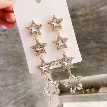 

MENGJIQIAO 2019 New Shiny Crystal Star Drop Earrings For Women Luxury Jewelry Fashion Party Accessories Rhinestone Oorbellen