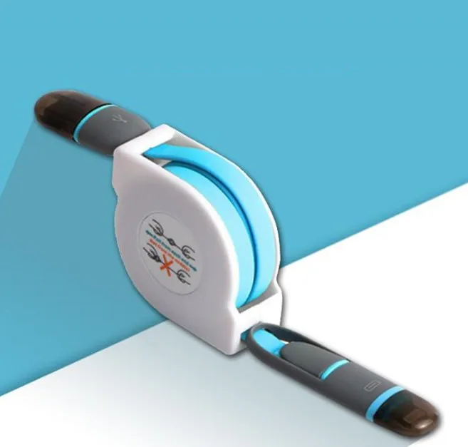 

Retractable 2 in 1 Micro Charger USB Cable Charge Noodle Flat 1m Microusb For IPhone 6 6s for Samsung Android