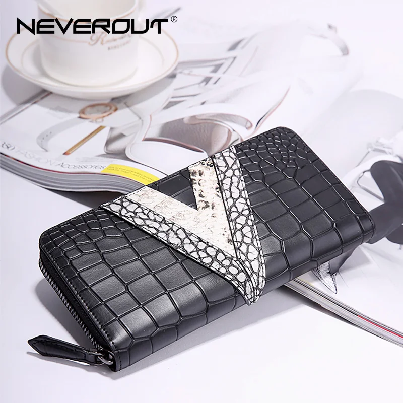 NEVEROUT Brand Wallet Women Split Leather Money Clips Classic Long