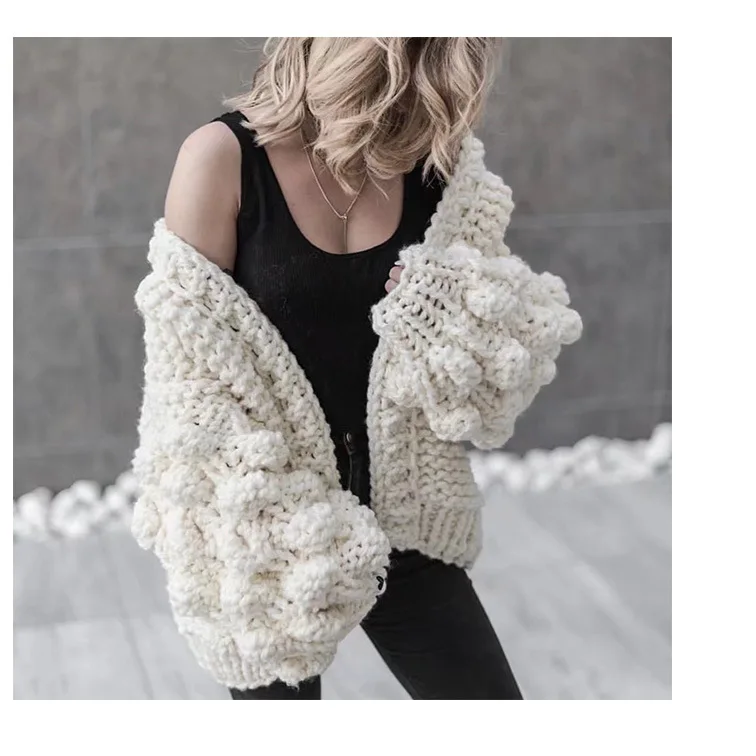 Women Fashion Korean American Long Lantern Sleeve Knitting Cardigan sweater Women Knitted Casual Warm Cardigan Shawl Sweater