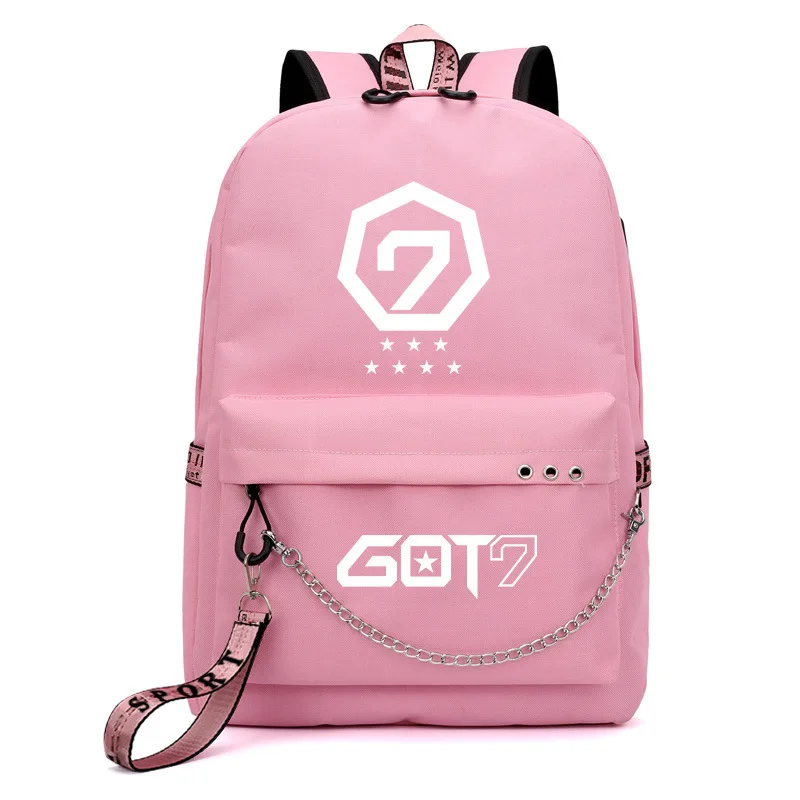 

GOT 7 Korean Star Jackson Bambam Fans Backpack School Bags Mochila Travel Bags Laptop Chain Backpack Headphone USB Port