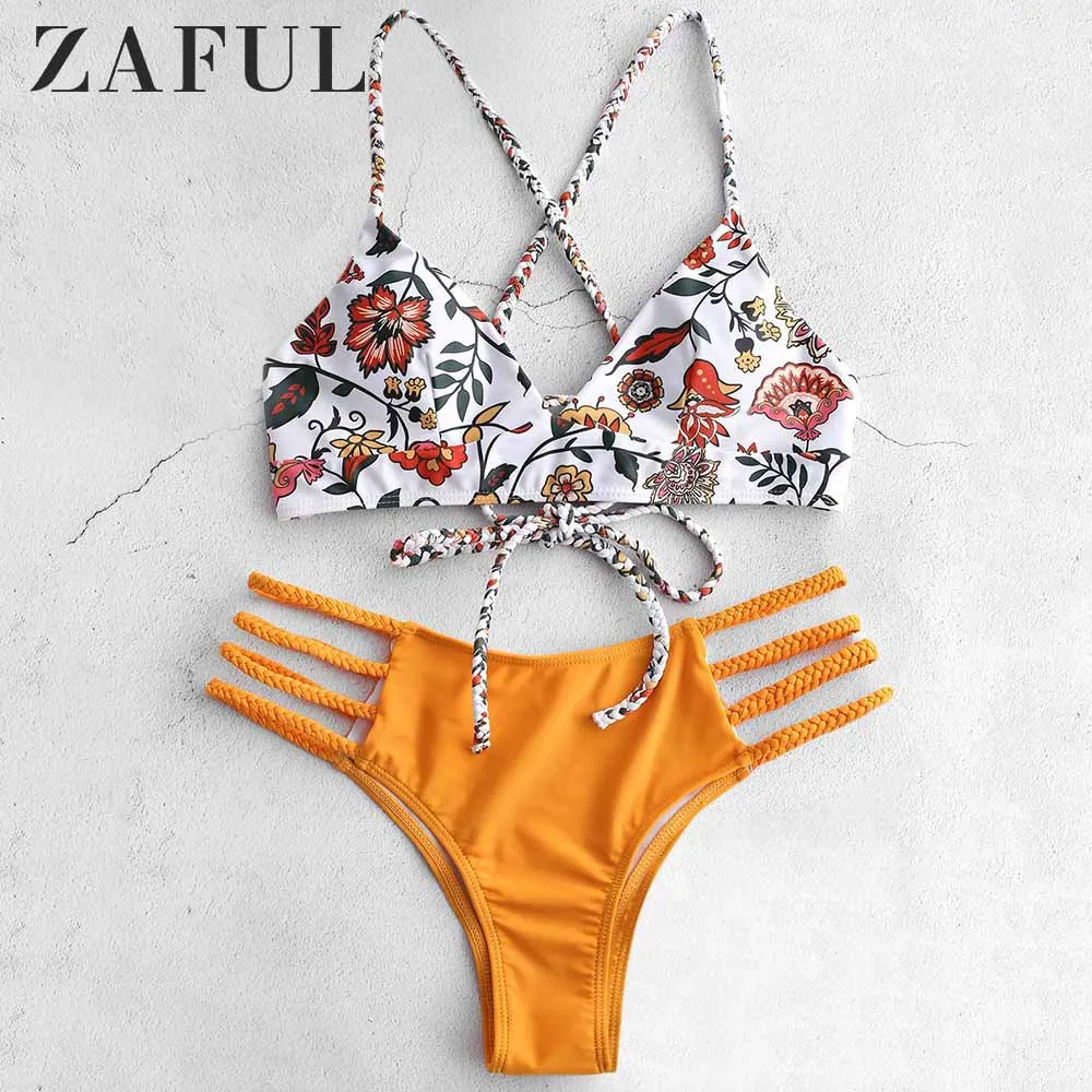 ZAFUL بيكيني زهرة مزين الدانتيل يصل مجموعة البكيني السباغيتي الأشرطة سلك شحن لباس سباحة المرأة الصيف البوهيمي الزهور ملابس السباحة
