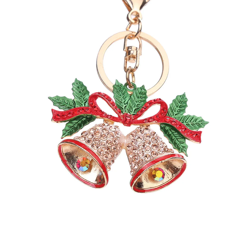 

Christmas Bells Key chain Fashion Crystal Bow knot Rhinestone Jingle Bell Key Rings Women Girls Car Bags Xmas novelty Gift