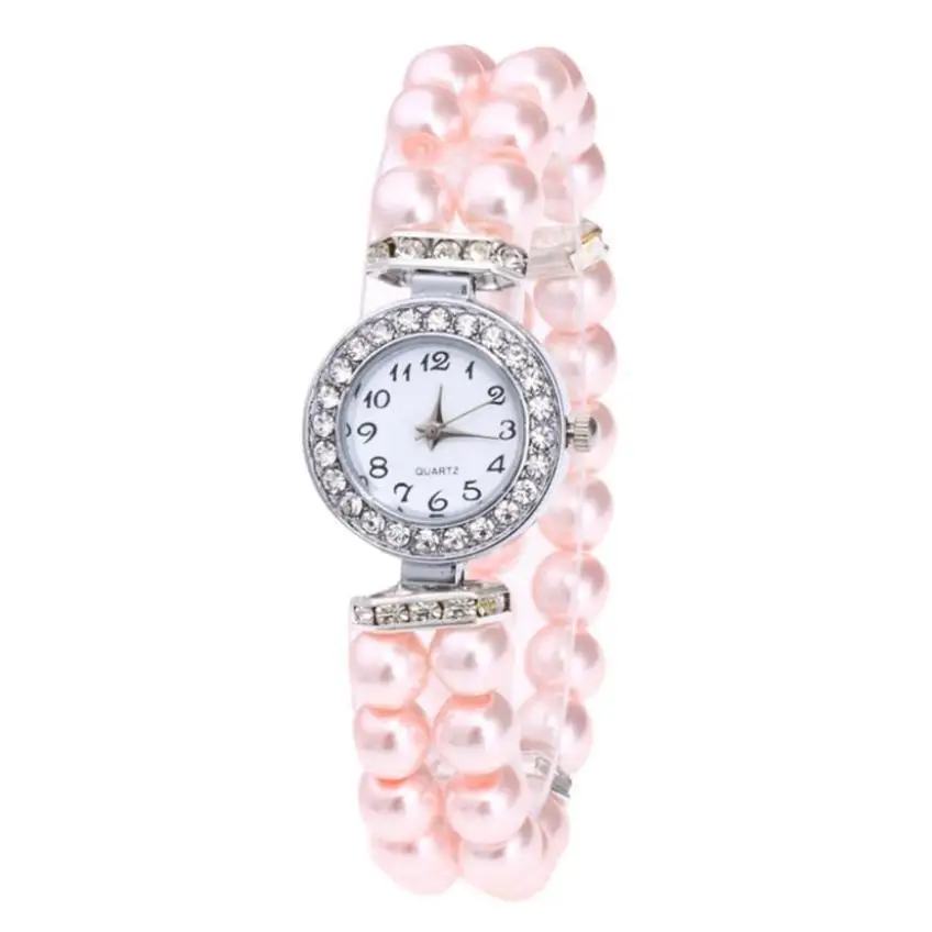Timezone#401 Модные женские повседневные перламутровые часы ремешок кварцевые наручные Стразы Часы - Цвет: Розовый