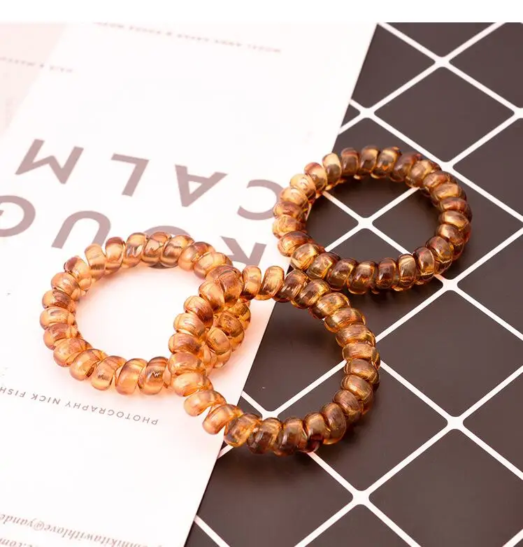 

5 CM Telephone Line Cord Bobble Rubber Bands Tie Transparent Brown Clear Gum Elastic Hair Bands For Women Hair Accessories